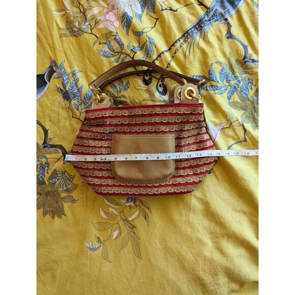 Eric javits tan and red canvas knit wicker basket weave bag euc - Picture 4 of 7